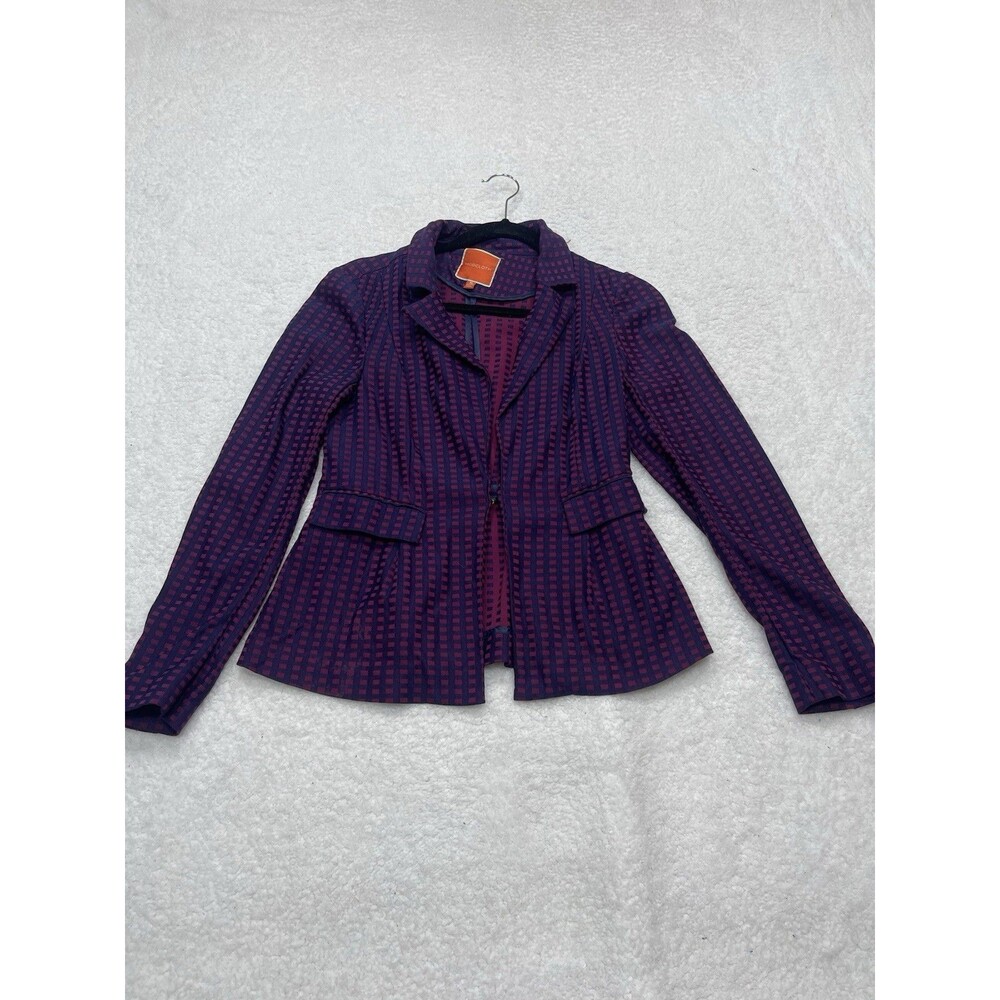 Modcloth Peplum Blazer Womens Navy Maroon Check Secretary Preppy Retro Medium - Picture 2 of 8